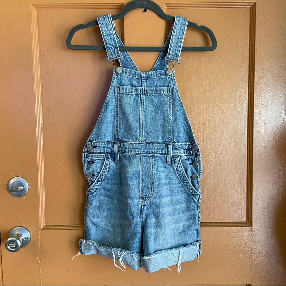Denim Forum Distressed Hem Overall Shorts